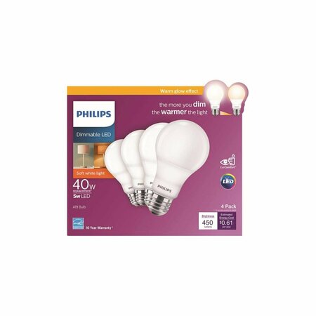 BRILLIANTBULB 40 watt Equivalence A19 E26 Medium LED Bulb, Soft White - 5 watt, 4PK BR3290175